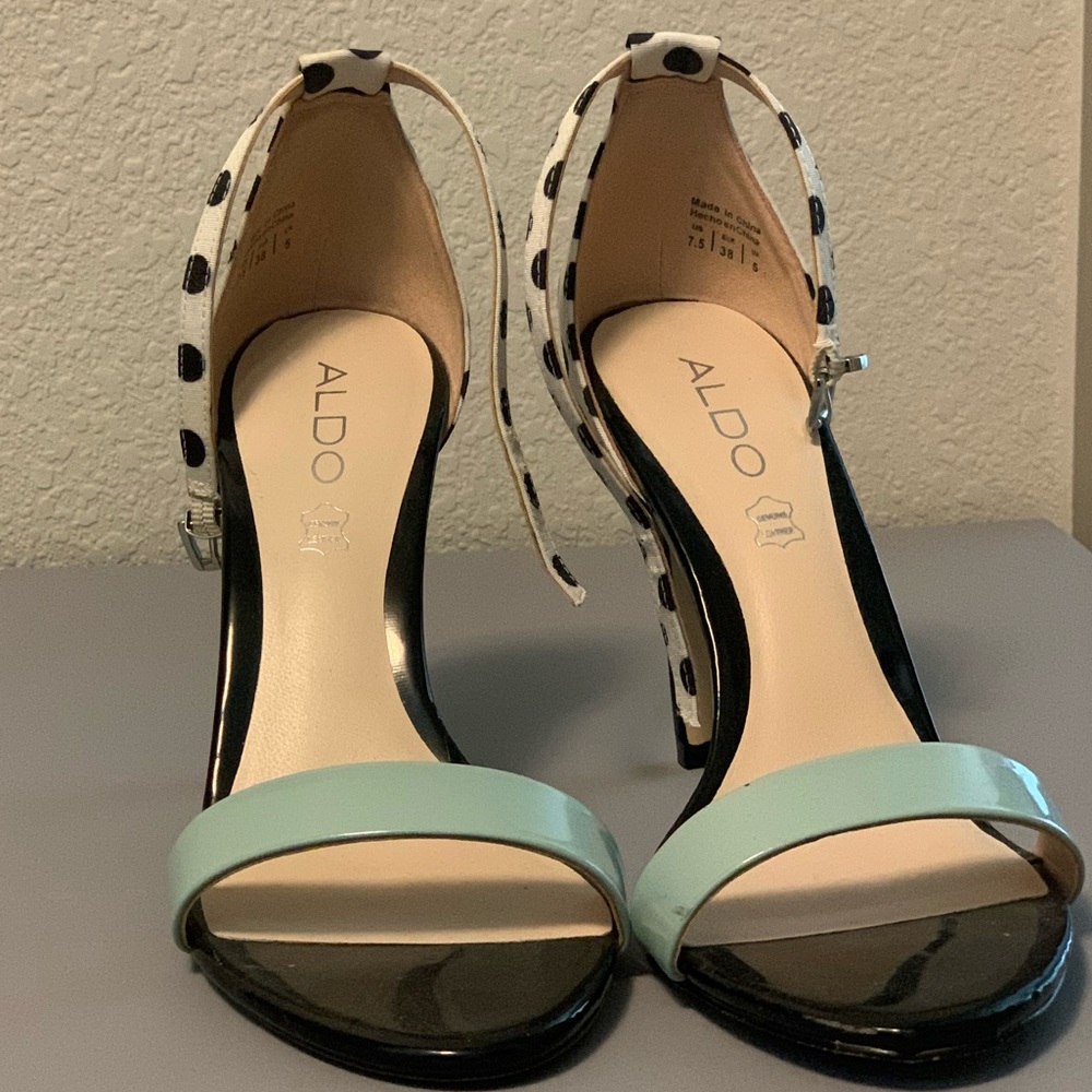 Mint green /Blk Wht Polka dot sandals 3inch heel